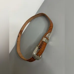 Vintage early 1990s Western Tooled Leather Belt Silver Buckle ClassicBohoCowboy thumbnail 3