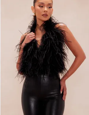 Feather halter bodysuit Black Size M thumbnail 2
