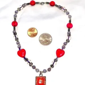 Purple red pressed flower choker thumbnail 1