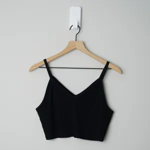Zara Ribbed Black Crop Top Spaghetti Strap Cami Solid Cropped V-Neck Summer EUC thumbnail 3