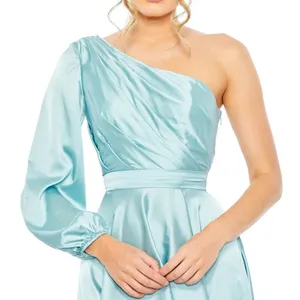 NWT Mac Duggal 49141 French Blue One Shoulder Flowy Gown Dress Size 6 thumbnail 6