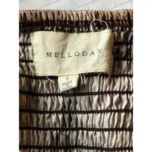 Melloday brown floral maxi sun dress adjustable lined Large boning smocking thumbnail 4