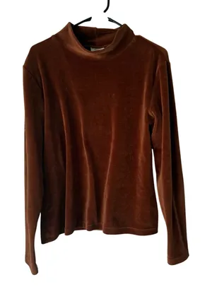French Laundry Vintage Y2k Mock‎ Neck Velour Long Slv Top L Rust Brown Romantic thumbnail 1