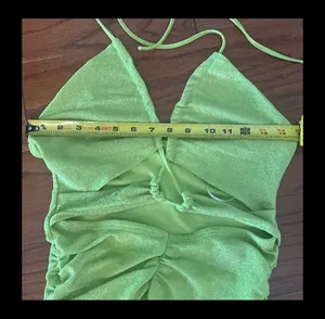 SheIn fluorescent sparkling yellow /green backless dress. Size small thumbnail 4
