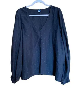 Old Navy Womens Plus Size XXL Gray Floral Embroidere V-Neck Popover Blouse thumbnail 1