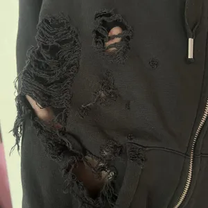 True Religion Full Zip Up Distressed Destroy Hoodie Black Ripped Mesh Goth Emo thumbnail 7