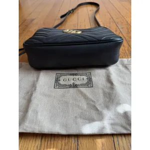 Gucci Crossbody Bag Womens Small Black Leather GG Marmont Camera Made In Italy thumbnail 3