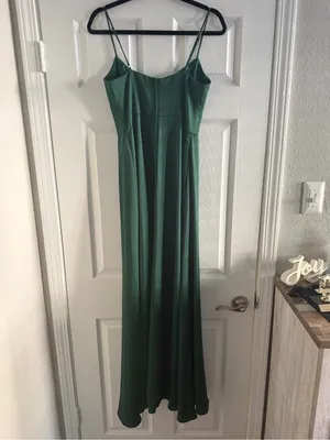 David's Bridal Celebrate Crepe-Back Satin Spaghetti Strap Dress Juniper Size 6 thumbnail 6