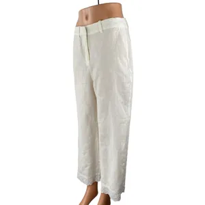 NEW Zara Women's White Floral Embroidered Lace Hem Wide Leg Trousers Pants Sz M thumbnail 2