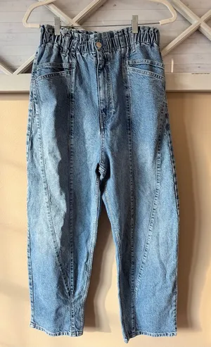 We The Free Jeans Womens Large Blue Denim High Rise Stretch Elastic Waist Mom thumbnail 1