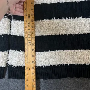 American Eagle Vintage Boyfriend Sweater Black Cream Striped Eyelash Knit Large thumbnail 5