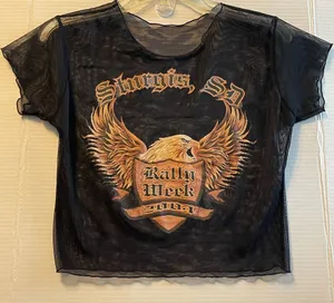 Vintage Sturgis SD Rally Week 2004 Black Mesh Short Sleeve T-Shirt Cropped thumbnail 1