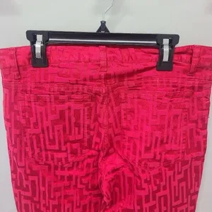 Theory Jeans Straight‎ Leg Geometric Red Denim Size 6 thumbnail 7