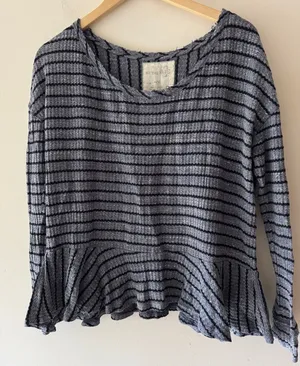 We The Free/Free People Auntie Em Thermal Striped Peplum Top‎ Size Large thumbnail 1
