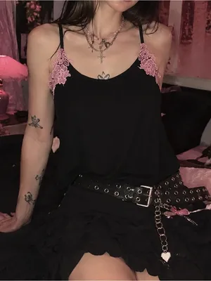 Jessica Simpson Black Cami with Pink Lace Trim thumbnail 1