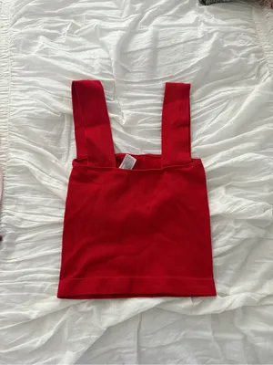 Red Ribbed Square-Neck Tank Top thumbnail 4