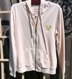 True Religion velour Cream Full zip up hoodie Sweatshirt M thumbnail 1
