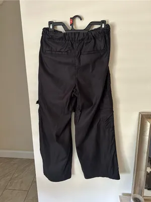Banana Republic high rise black twill cargo wide leg cotton casual pants S thumbnail 6