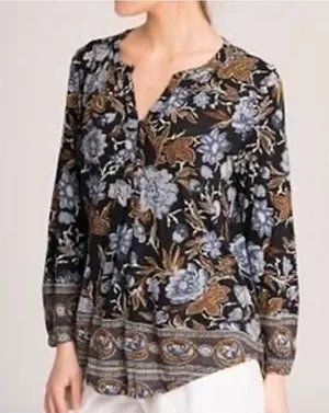 Lucky Brand High Low Hem Botanical Boho Floral V Neck Blouse | M thumbnail 1