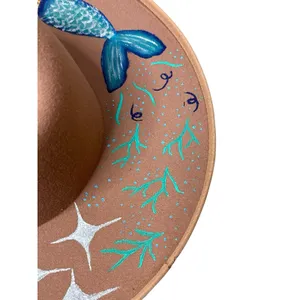 Handmade Painted Moon Mermaid Celestial Boho Rancher Western Hat Gypsy Whimsical thumbnail 7