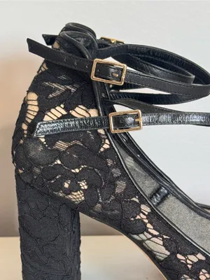 Kate Spade New York Black Lace Ankle Strap Block‎ Heel Pumps 10.5M thumbnail 7
