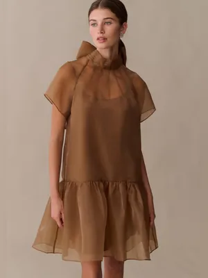 NWT Few Moda Joni Mini Dress Size Large L Brown Sugar organza tie back o.p.t thumbnail 6