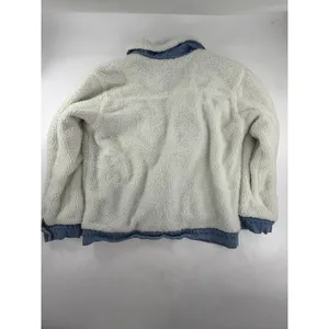 BP Reversible Denim Faux Shearling Jacket Blue Ivory Button Front Womens XL thumbnail 5