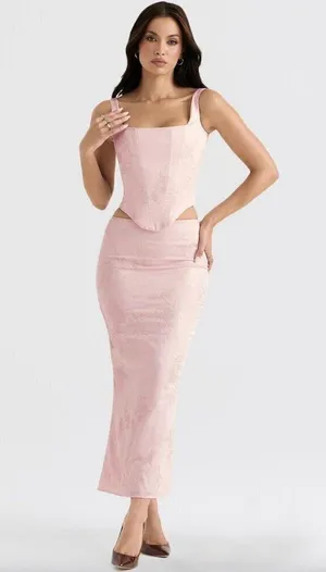 HOUSE OF CB Luisette Floral Satin Midi Skirt in Pink Metallic Size Small thumbnail 13