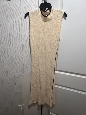 Miou muse Sleeveless Knit Midi Dress in Cream thumbnail 3