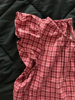 {TIME and TRU} Red Plaid Flutter Sleeve Tiered Prairie Mini Dress thumbnail 6
