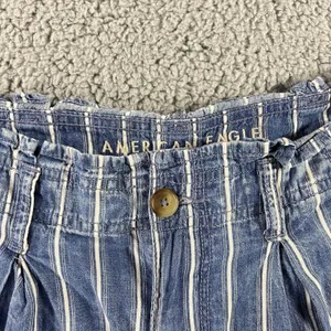American Eagle Shorts Women 6 Blue White Striped‎ Pleated Paperbag Waist Boho thumbnail 7