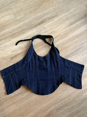 Meshki denim corset halter top thumbnail 2