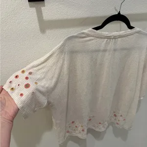Anthropologie Postmark Catina circle stripe Eyelet Top Boho Cottagecore size M thumbnail 13
