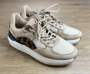 Zara Chunky Platform Sneakers Leopard Accent Beige Lace Up Women's EU 40 US 9 thumbnail 1