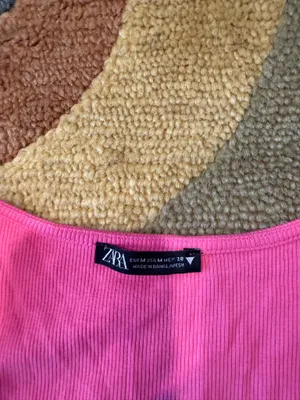 Zara Women Pink Puff Sleeve Ribbed Square Neck Crop Top Preppy Style Size Medium thumbnail 3