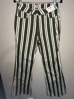Wrangler NWT Fierce Moss Green Striped Flare Western Cowgirl‎ Boho Pants thumbnail 4