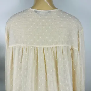 Zara Clip Dot Chiffon Top Sz M Long Sleeves Loose Cream Metallic thumbnail 6
