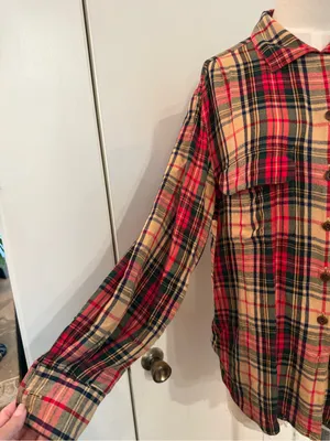Lauren Ralph Lauren Tan Plaid Button-Up Jacket with Red, Green & Navy thumbnail 2