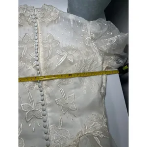 Vintage 80s‎ Victorian Revival Wedding Dress Ivory High Neck Sheer Lace Illusion thumbnail 14