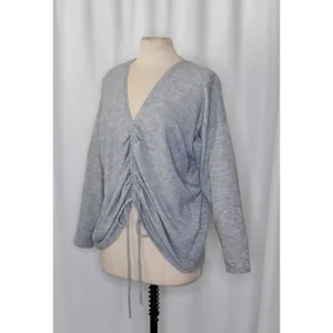 ZARA Heathered Gray Cinched Sweater V Neck Pullover Cinchable Cinched Top Large thumbnail 5