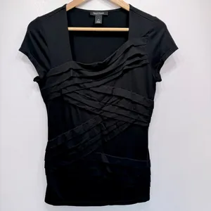 White House Black Market Black Top Crisscross Layered Asymmetric Neckline Size S thumbnail 4