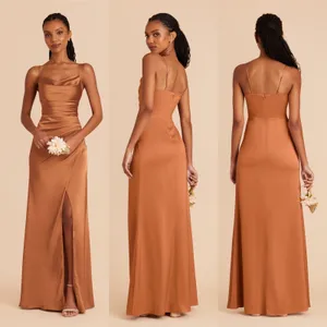 Birdy Grey Bridesmaid Dress Lydia Rust Satin Cowl High Slit Size XS Summer Fall thumbnail 6