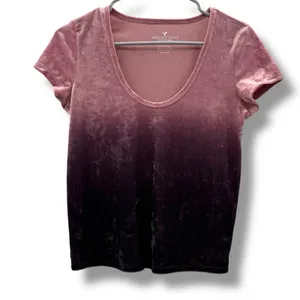 American Eagle‎ Pink & Purple Ombre Crushed Velvet Short Sleeve Top Sz S thumbnail 1