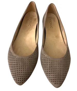Vionic Posey Perforated Suede Pointed Toe Flats Taupe Size 8 thumbnail 1