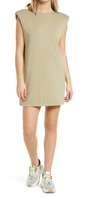 NWT 4TH & RECKLESS Gabriella Shoulder Pad Sleeveless T-shirt Dress In Sage Small thumbnail 1
