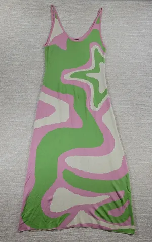 Cider Swirl Knit Dress L Pink Green Midi Y2K Spaghetti Strap Psychedelic Retro thumbnail 1