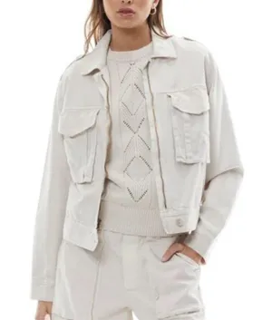 YFB Young Fabulous & Broke Beige Flap pocket Crop jacket, tencell blend, L NWOT thumbnail 1