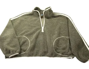 Old Navy Women 4X Sherpa Fleece Half Zip Pullover Olive Green Cropped Sweatshirt thumbnail 1