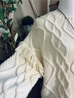 American Eagle Chunky Cable Knit Fringe Sleeve Sweater Small thumbnail 4