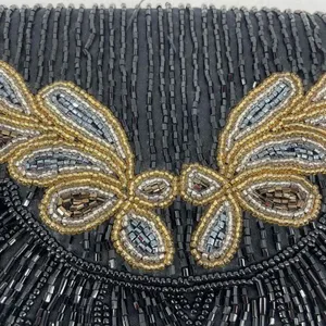 Vintage‎ Beaded Snap Flap Corded Strap Clutch Shoulder Bag Black Small Flapper thumbnail 5